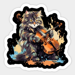 Maine Coon Cat Playing Violin Sticker